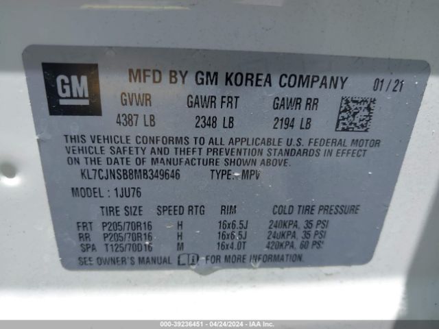 KL7CJNSB8MB349646 Chevrolet Trax Awd Ls