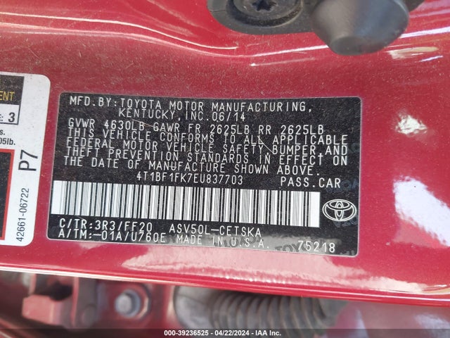 Toyota CAMRY SE 2014 4T1BF1FK7EU837703 Image 9