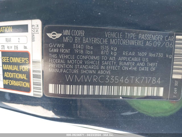 2006 MINI COOPER WMWRC33546TK71784 Photo 8