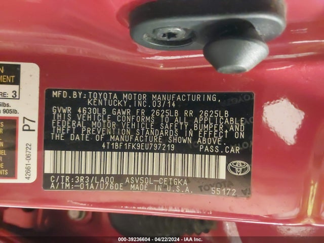 Toyota CAMRY XLE 2014 4T1BF1FK9EU797219 Image 9