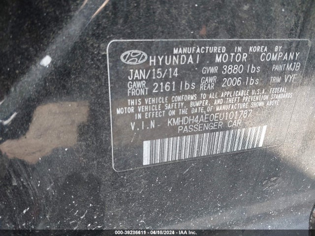 2014 Hyundai Elantra Se (ulsan Plant) მანქანა იყიდება აუქციონზე, vin: KMHDH4AE0EU101787, აუქციონის ნომერი: 39236611