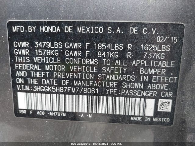3HGGK5H87FM778061 Honda Fit Ex/ex-l