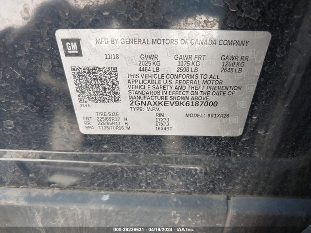 Chevrolet EQUINOX LT 2019 2GNAXKEV9K6187000 Image 9