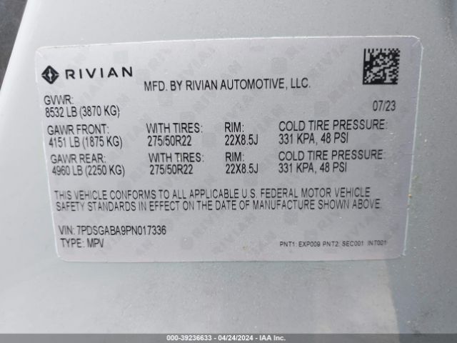 7PDSGABA9PN017336 Rivian R1s Adventure