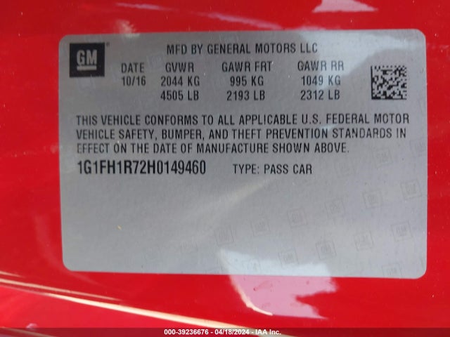 Chevrolet CAMARO 2SS 2017 1G1FH1R72H0149460 Image 9