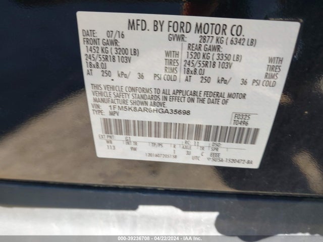 Ford Utility Police Interceptor 2017 1FM5K8AR6HGA35698 Image 9