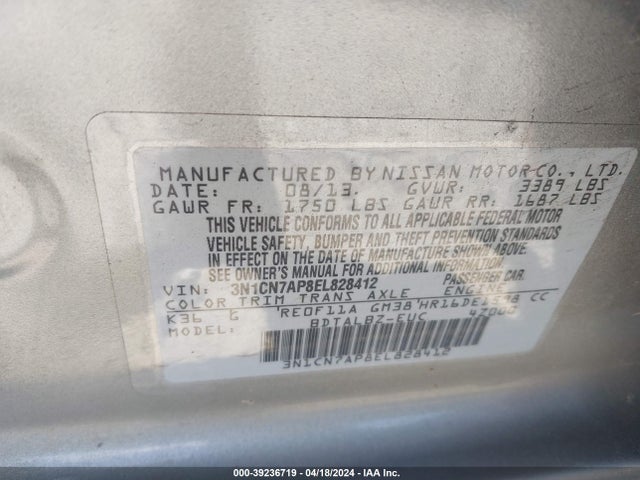 Nissan Versa 1.6 Sv 2014 3N1CN7AP8EL828412 Image 9