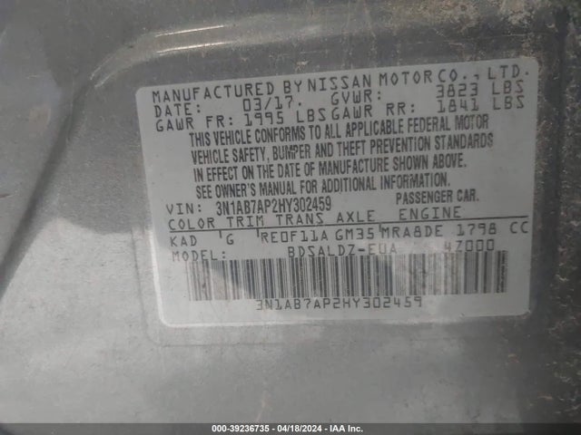 Nissan SENTRA SV 2017 3N1AB7AP2HY302459 Image 9