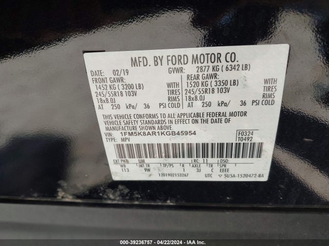 Ford Police Interceptor Utility 2019 1FM5K8AR1KGB45954 Image 9