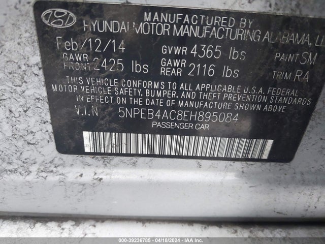 Hyundai SONATA GLS 2014 5NPEB4AC8EH895084 Image 9