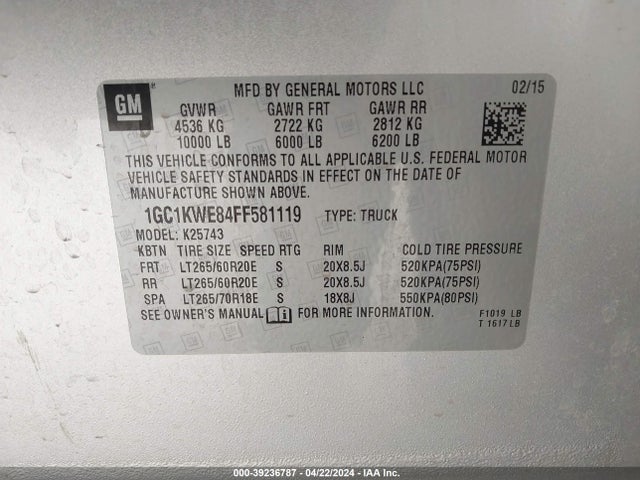 Chevrolet Silverado 2500hd Ltz 2015 1GC1KWE84FF581119 Image 9