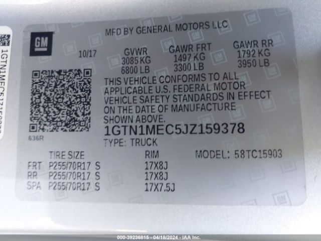 1GTN1MEC5JZ159378 GMC Sierra 1500 Sle