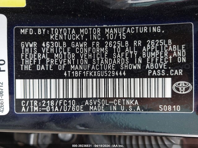 Toyota CAMRY LE 2016 4T1BF1FKXGU529444 Image 9