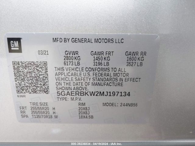 5GAERBKW2MJ197134 Buick Enclave Fwd Essence
