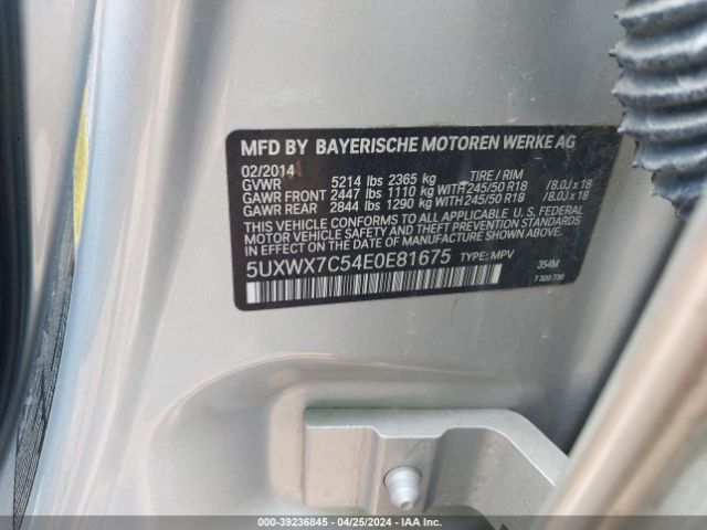 5UXWX7C54E0E81675 BMW X3 Xdrive35i