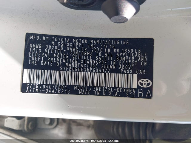 Toyota COROLLA LE 2017 5YFBURHEXHP606022 Image 9