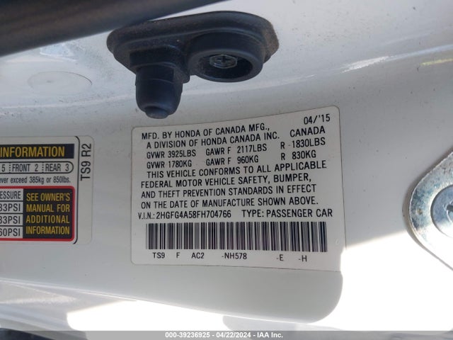 Honda CIVIC SI 2015 2HGFG4A58FH704766 Image 9