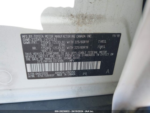 Toyota Rav4 Trd Off-road 2020 2T3J1RFV8LC074986 Image 9