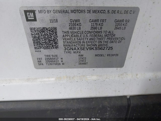Chevrolet EQUINOX LS 2019 3GNAXSEV9KS562725 Image 9