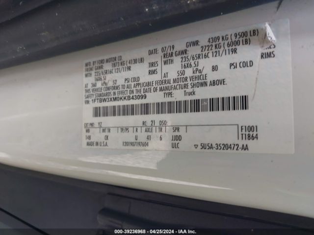 1FTBW3XM0KKB43099 Ford Transit-350