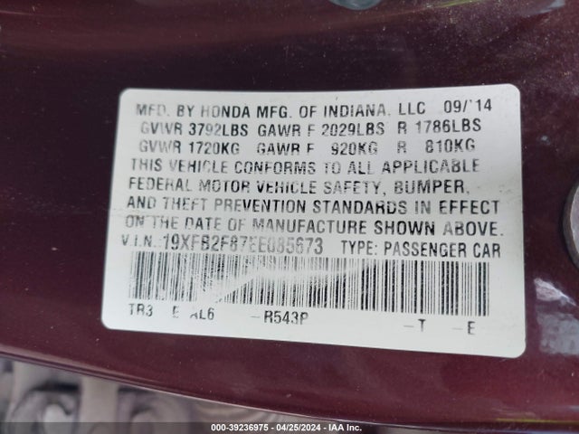 Honda CIVIC EX 2014 19XFB2F87EE085673 Image 9
