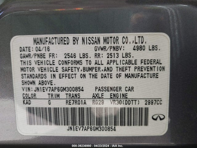 JN1EV7AP6GM300854 Infiniti Q50 3.0t Premium
