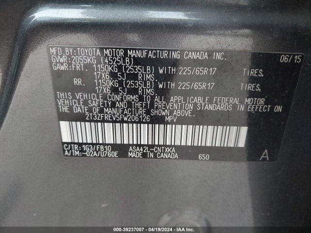 Toyota RAV4 LE 2015 2T3ZFREV5FW206126 Image 9