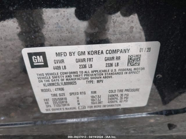 KL4MMCSL1LB099025 Buick Encore Gx Awd Preferred