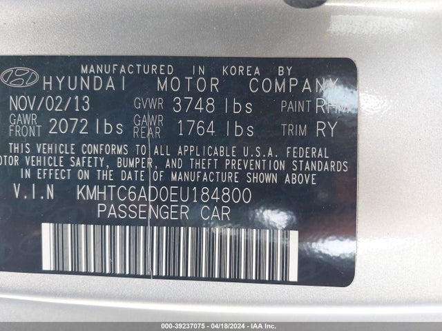 Hyundai Veloster Base W/black 2014 KMHTC6AD0EU184800 Image 9