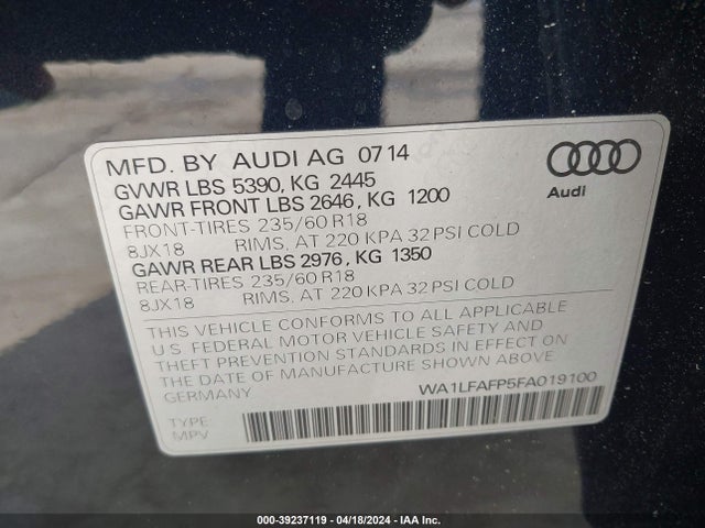 Audi Q5 2.0t Premium 2015 WA1LFAFP5FA019100 Image 9