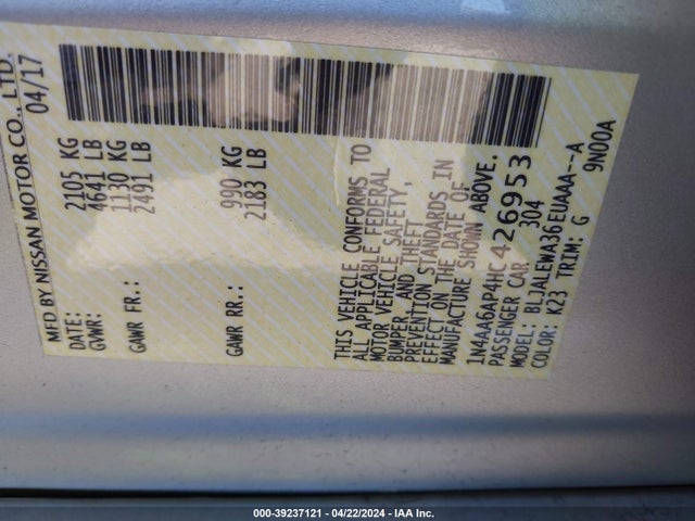Nissan Maxima 3.5 Sl 2017 1N4AA6AP4HC426953 Image 9