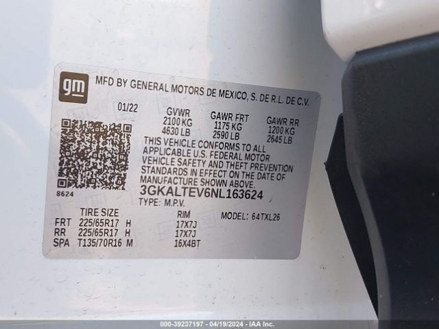 3GKALTEV6NL163624 GMC Terrain Awd Sle