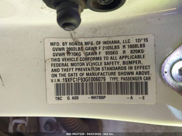 19XFC1F93GE006079 Honda Civic Touring