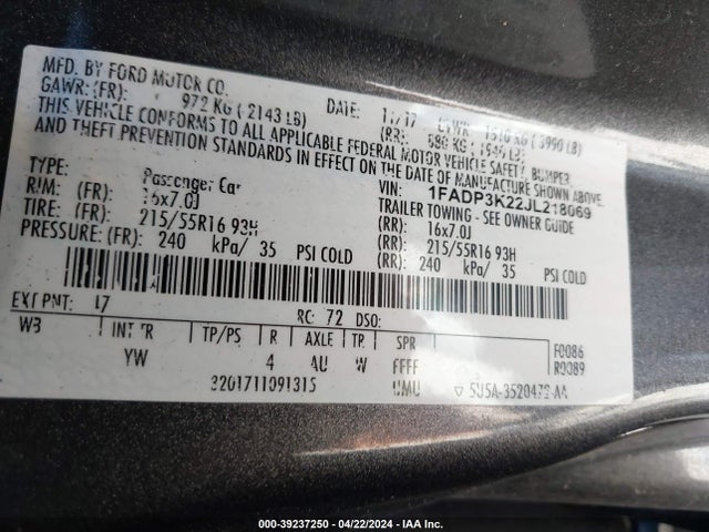 Ford FOCUS SE 2018 1FADP3K22JL218069 Image 9
