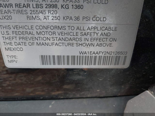 WA1EAAFY2N2126503 Audi Q5 Premium Plus 45 Tfsi S Line Quattro S Tronic