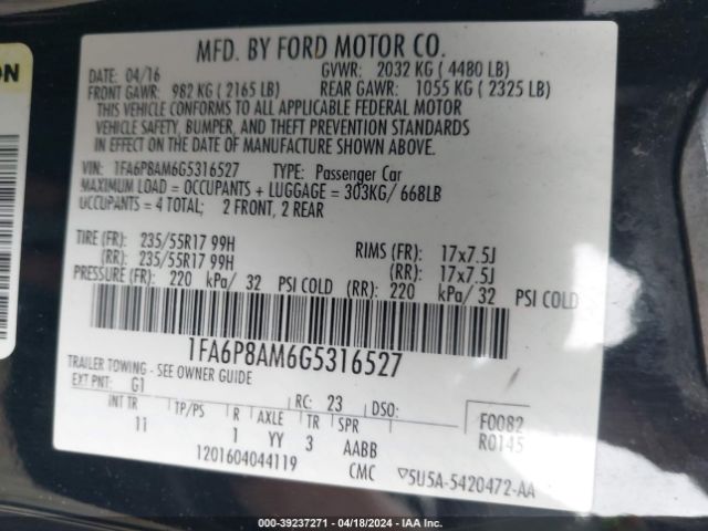 1FA6P8AM6G5316527 Ford Mustang V6