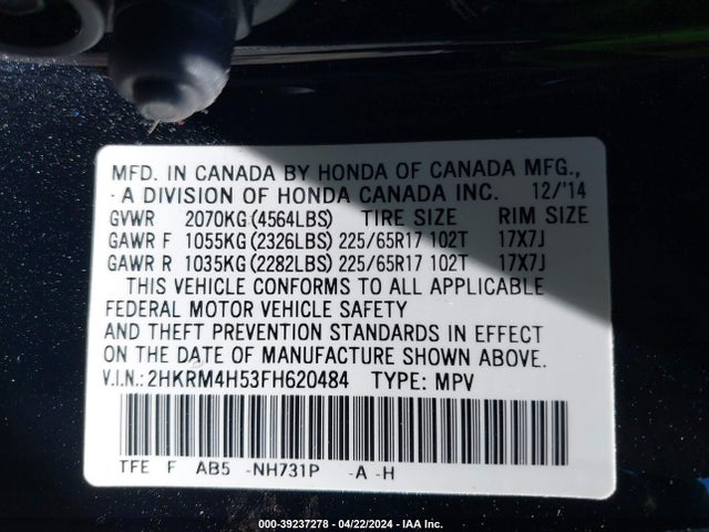 Honda CR-V EX 2015 2HKRM4H53FH620484 Image 9