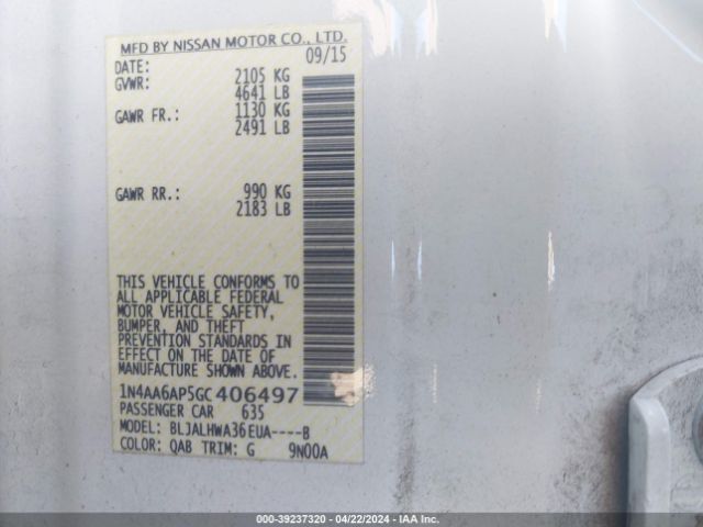1N4AA6AP5GC406497 Nissan Maxima 3.5 Platinum