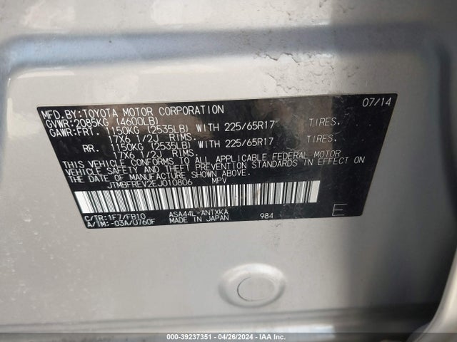 Toyota RAV4 LE 2014 JTMBFREV2EJ010806 Image 9
