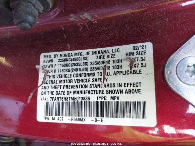 7FART6H87ME013836 Honda Cr-v Hybrid Ex-l