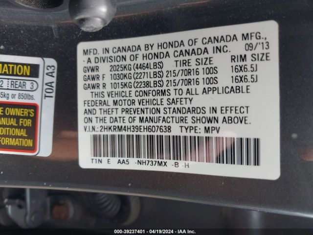2HKRM4H39EH607638 Honda CR-V LX