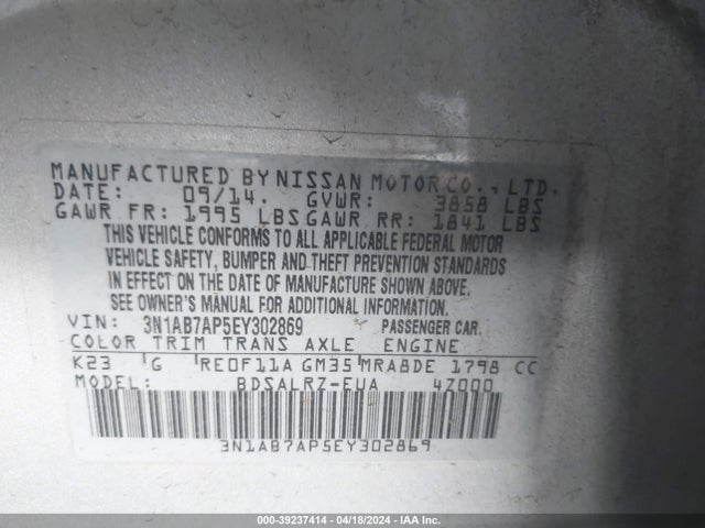 Nissan SENTRA SR 2014 3N1AB7AP5EY302869 Image 9