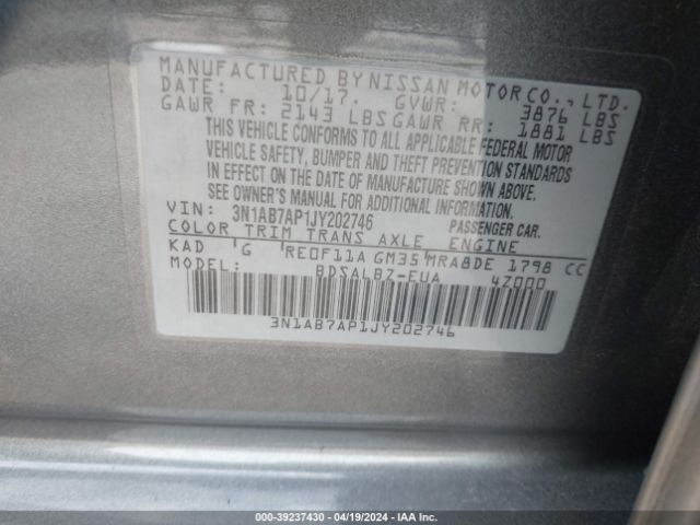 3N1AB7AP1JY202746 Nissan SENTRA S