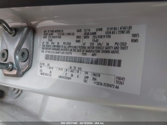 Ford Escape Titanium 2015 1FMCU0J98FUB13979 Image 9