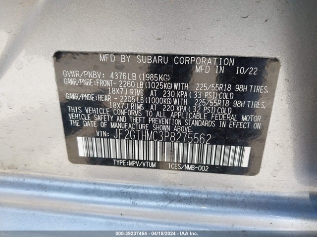 Subaru Crosstrek Limited 2023 JF2GTHMC3P8275562 Image 9