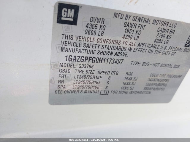 Chevrolet Express 3500 Lt 2017 1GAZGPFG0H1173497 Image 9