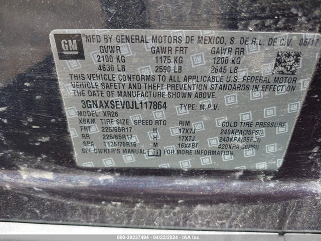 Chevrolet EQUINOX LT 2018 3GNAXSEV0JL117864 Image 9