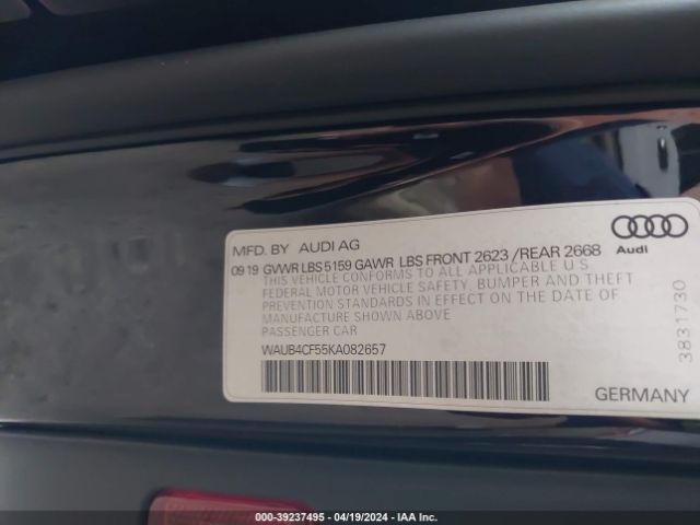 WAUB4CF55KA082657 Audi S5 3.0t Premium