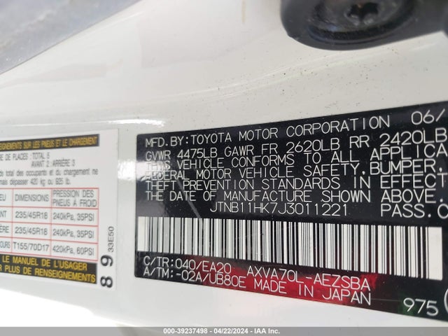 Toyota CAMRY SE 2018 JTNB11HK7J3011221 Image 9