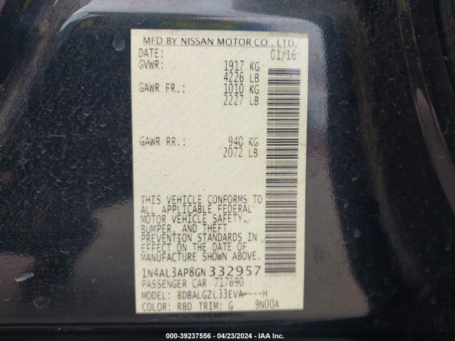 Nissan Altima 2.5 S 2016 1N4AL3AP8GN332957 Image 9